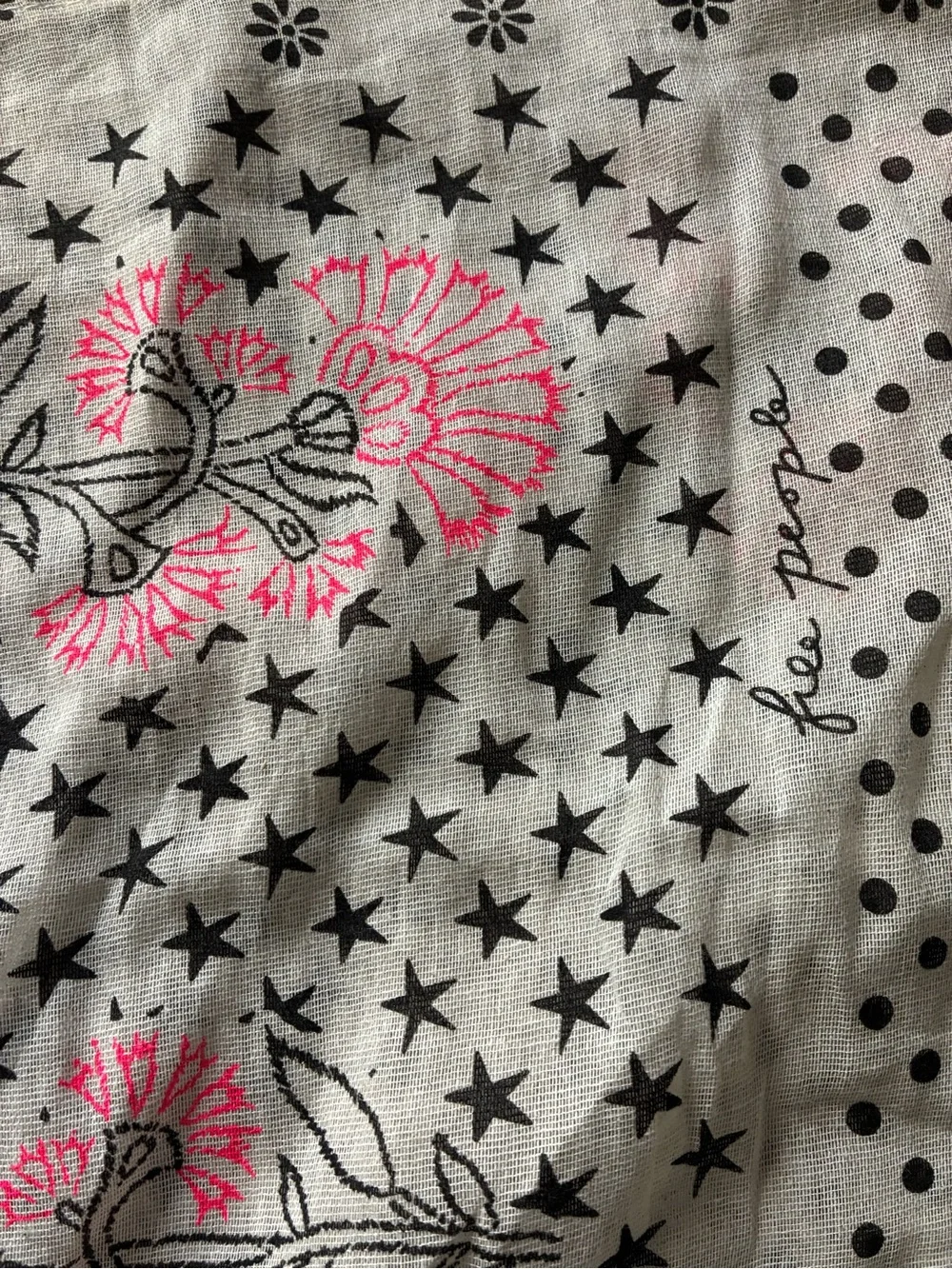 Free People Cream Canvas Hobo with Pink Floral and Black Dot Print